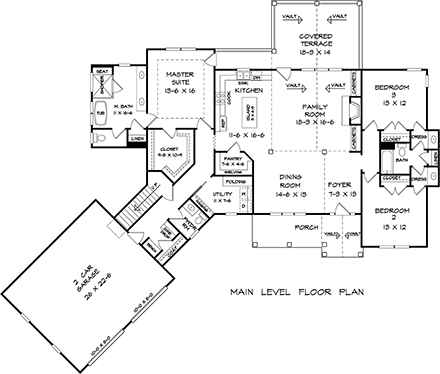 Craftsman, Ranch, Traditional House Plan 60093 with 3 Beds, 3 Baths, 2 Car Garage First Level Plan