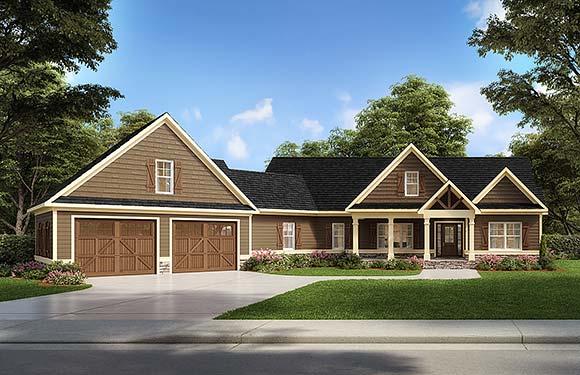 Craftsman, Ranch, Traditional House Plan 60093 with 3 Beds, 3 Baths, 2 Car Garage Elevation