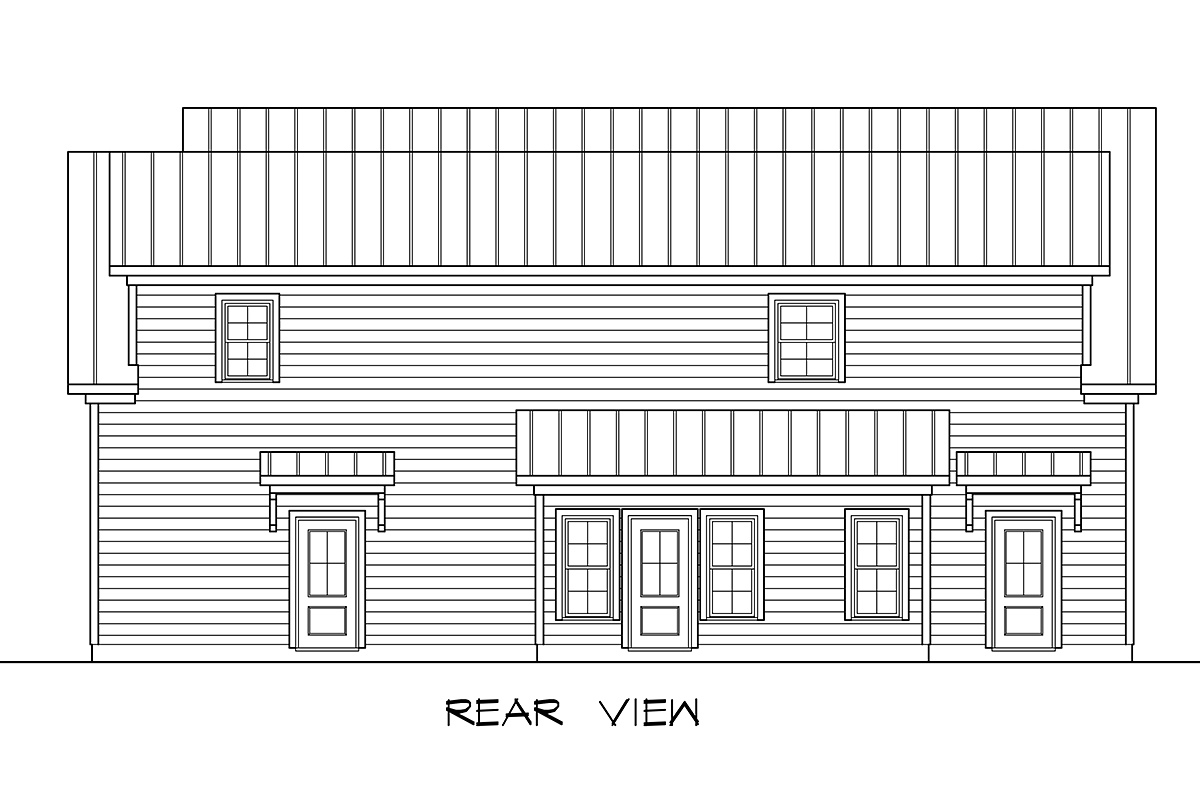 Country, Traditional Garage-Living Plan 60094 with 2 Beds, 1 Baths, 3 Car Garage Rear Elevation