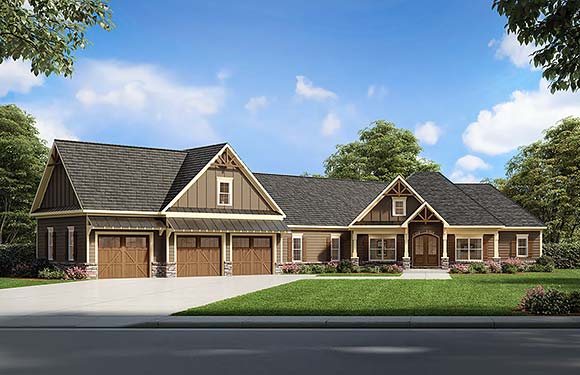 Craftsman, Traditional House Plan 60096 with 4 Beds, 4 Baths, 3 Car Garage Elevation