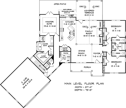 Craftsman, Traditional House Plan 60098 with 3 Beds, 4 Baths, 2 Car Garage First Level Plan