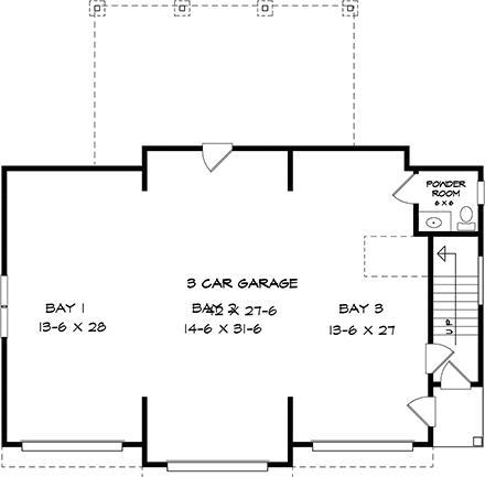 Craftsman, Farmhouse Garage-Living Plan 60099 with 2 Beds, 2 Baths, 3 Car Garage First Level Plan