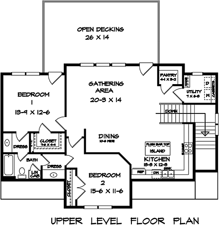 Craftsman, Farmhouse Garage-Living Plan 60099 with 2 Beds, 2 Baths, 3 Car Garage Second Level Plan