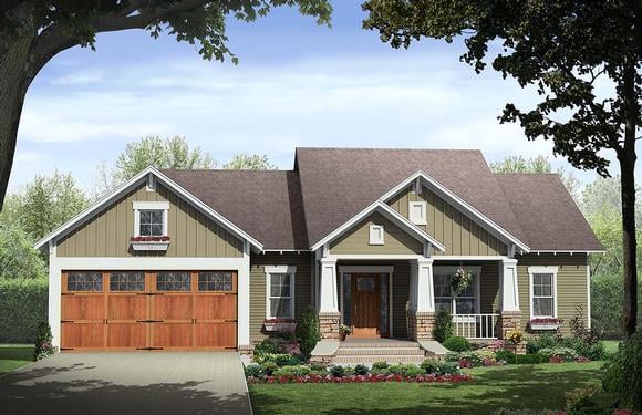 Cottage, Country, Craftsman House Plan 60107 with 3 Beds, 2 Baths, 2 Car Garage Elevation