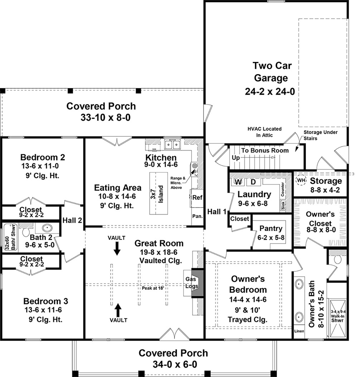 Country, Farmhouse, Ranch House Plan 60108 with 3 Beds, 2 Baths, 2 Car Garage Level One
