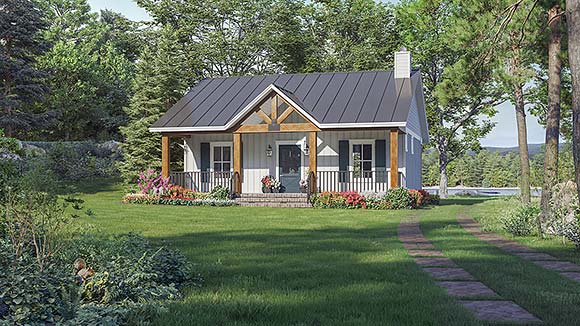 Cottage, Country, Farmhouse, Ranch House Plan 60112 with 1 Beds, 2 Baths Elevation