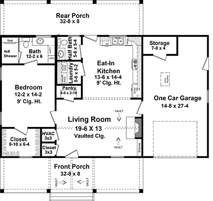 Cottage, Country, Farmhouse, Ranch House Plan 60115 with 1 Beds, 2 Baths, 1 Car Garage First Level Plan