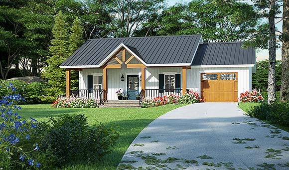 Cottage, Country, Farmhouse, Ranch House Plan 60115 with 1 Beds, 2 Baths, 1 Car Garage Elevation