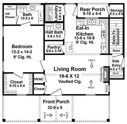 Cottage, Country, Farmhouse, Ranch House Plan 60116 with 1 Beds, 2 Baths First Level Plan