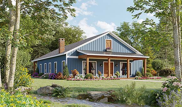 Barndominium, Cottage, Country, Farmhouse House Plan 60119 with 4 Beds, 3 Baths Elevation