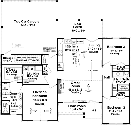 Country, Farmhouse, Ranch, Traditional House Plan 60120 with 3 Beds, 2 Baths, 2 Car Garage First Level Plan