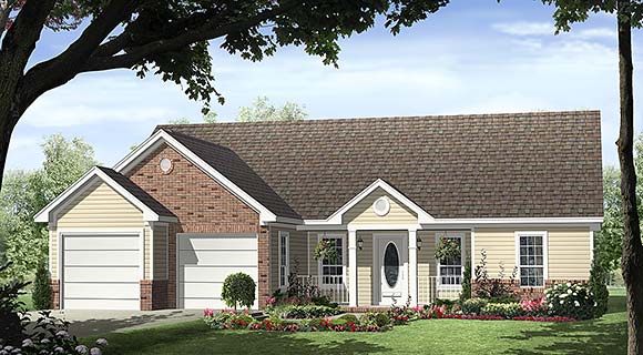 Country, Ranch, Traditional House Plan 60125, 2 Car Garage Elevation