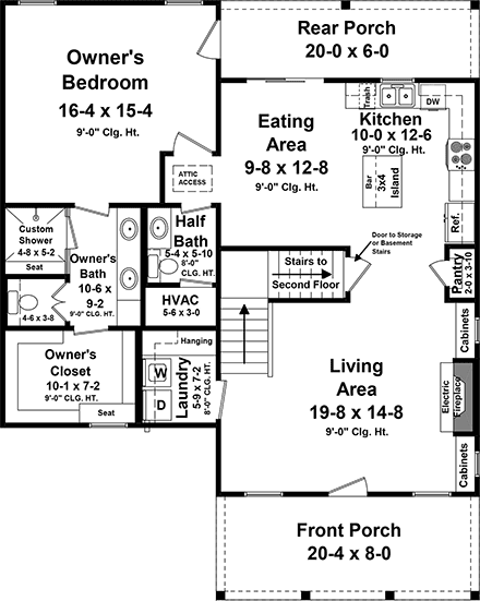 Country, Farmhouse House Plan 60128 with 3 Beds, 3 Baths First Level Plan