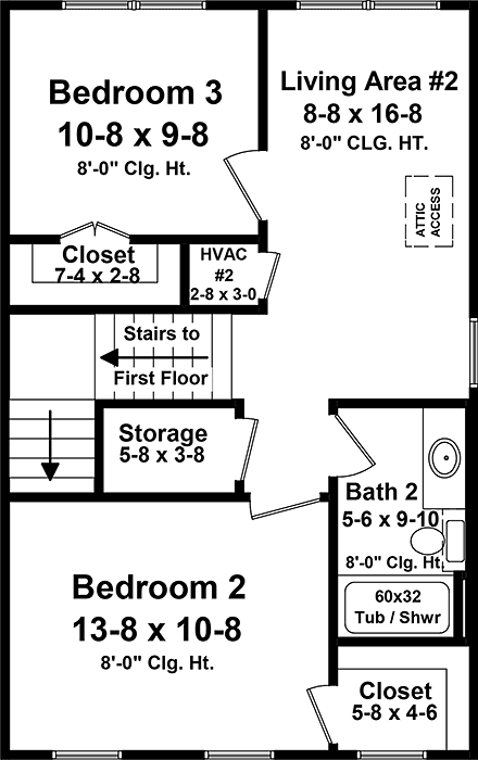 Country, Farmhouse House Plan 60128 with 3 Beds, 3 Baths Second Level Plan