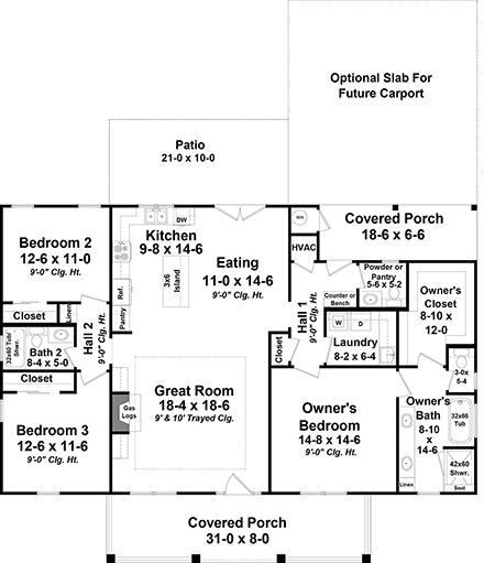 Country, Farmhouse, Traditional House Plan 60134 with 3 Beds, 3 Baths First Level Plan