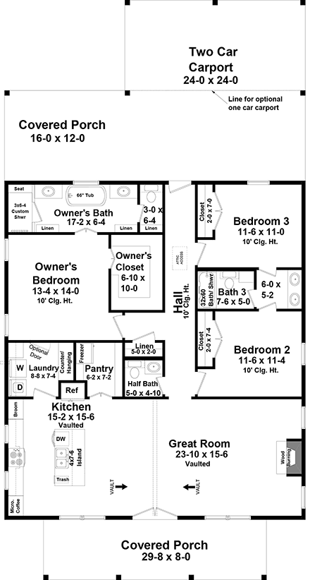 Barndominium, Country, Farmhouse House Plan 60135 with 3 Beds, 3 Baths, 2 Car Garage First Level Plan