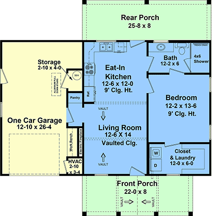 Cottage, Country, Farmhouse, Ranch House Plan 60139 with 1 Beds, 1 Baths, 1 Car Garage First Level Plan