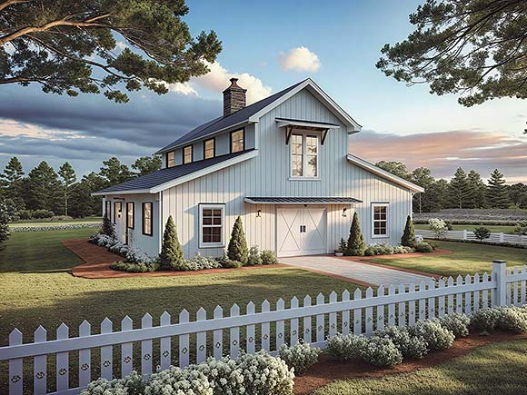 Barndominium, Farmhouse, Traditional Garage-Living Plan 60143 with 1 Beds, 1 Baths, 2 Car Garage Elevation