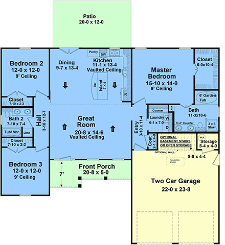 Country, Farmhouse, Ranch, Traditional House Plan 60145 with 3 Beds, 2 Baths, 2 Car Garage First Level Plan
