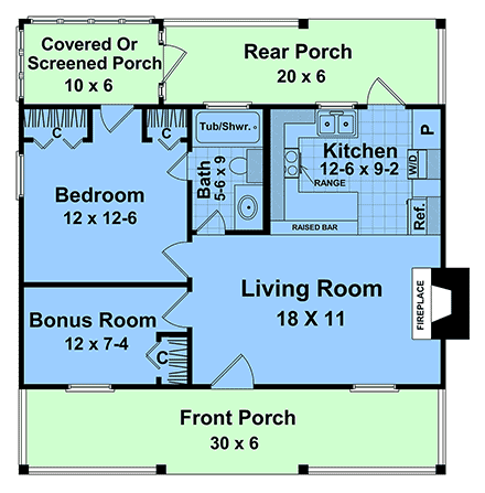 Cottage, Country, Farmhouse House Plan 60148 with 1 Beds, 1 Baths First Level Plan