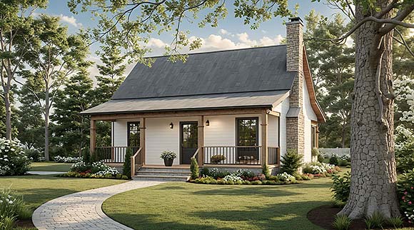 Cottage, Country, Farmhouse House Plan 60148 with 1 Beds, 1 Baths Elevation