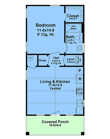 Cottage, Country, Farmhouse House Plan 60149 with 1 Beds, 1 Baths First Level Plan