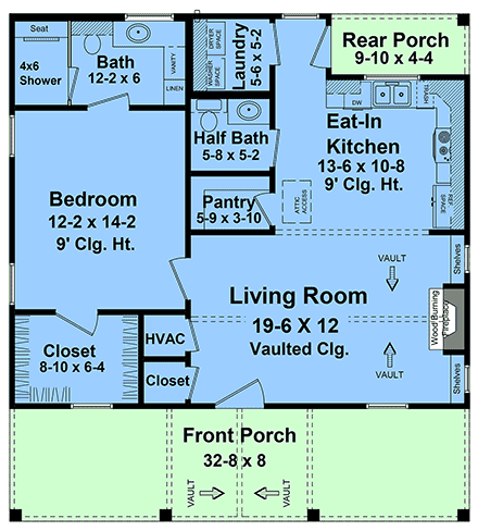 Cottage, Country, Farmhouse, Ranch House Plan 60150 with 1 Beds, 2 Baths First Level Plan