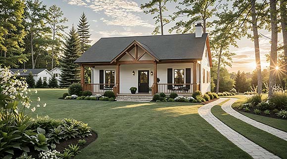 Cottage, Country, Farmhouse, Ranch House Plan 60150 with 1 Beds, 2 Baths Elevation
