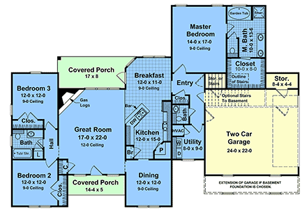 Country, European, Farmhouse House Plan 60154 with 3 Beds, 3 Baths, 2 Car Garage First Level Plan