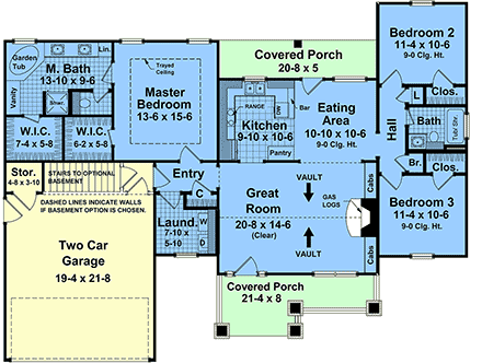 Cottage, Country, Craftsman, Ranch, Traditional House Plan 60155 with 3 Beds, 2 Baths, 2 Car Garage First Level Plan