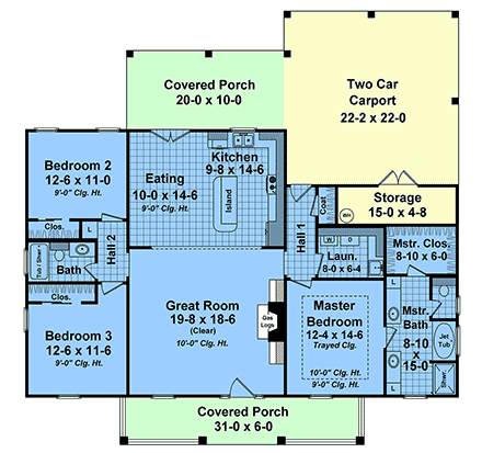 Country, Farmhouse, Traditional House Plan 60157 with 3 Beds, 2 Baths, 2 Car Garage First Level Plan