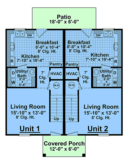 Country, Traditional Multi-Family Plan 60160 with 4 Beds, 4 Baths First Level Plan