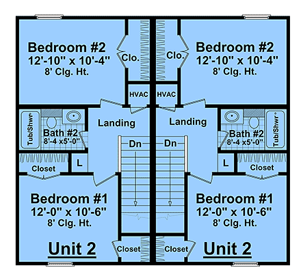 Country, Traditional Multi-Family Plan 60160 with 4 Beds, 4 Baths Second Level Plan