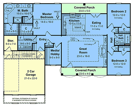 Country, Craftsman, Farmhouse House Plan 60163 with 3 Beds, 2 Baths, 2 Car Garage First Level Plan