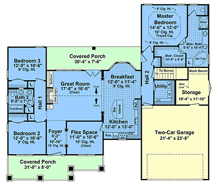 Contemporary, Country, Craftsman, Farmhouse House Plan 60165 with 3 Beds, 2 Baths, 2 Car Garage First Level Plan