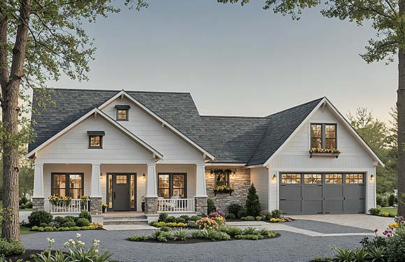 Contemporary, Country, Craftsman, Farmhouse House Plan 60165 with 3 Beds, 2 Baths, 2 Car Garage Elevation
