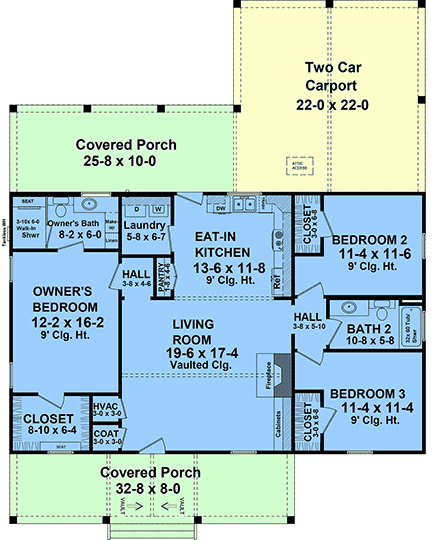 Contemporary, Country, Craftsman, Farmhouse House Plan 60169 with 3 Beds, 2 Baths, 2 Car Garage First Level Plan