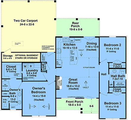 Contemporary, Country, Craftsman, Farmhouse House Plan 60170 with 3 Beds, 2 Baths, 2 Car Garage First Level Plan
