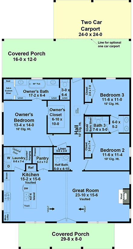 Country, Craftsman, Farmhouse House Plan 60171 with 3 Beds, 3 Baths, 2 Car Garage First Level Plan