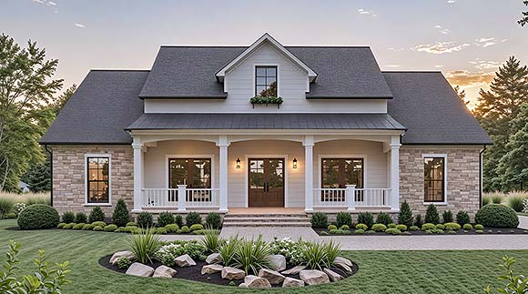 Contemporary, Country, Craftsman, Farmhouse House Plan 60174 with 3 Beds, 3 Baths, 2 Car Garage Elevation