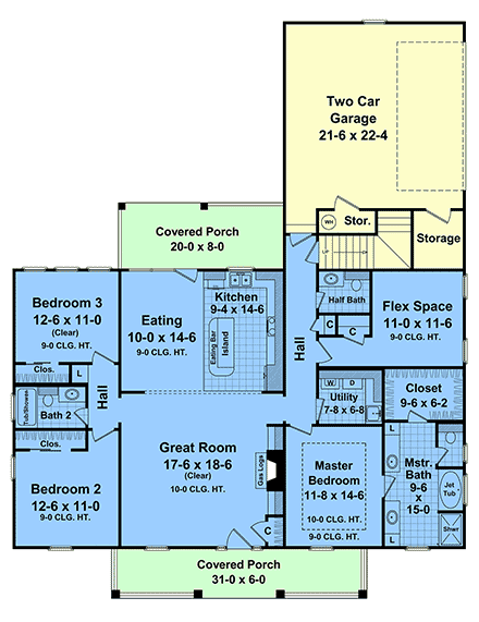 Contemporary, Country, Farmhouse, Traditional House Plan 60177 with 3 Beds, 3 Baths, 2 Car Garage First Level Plan