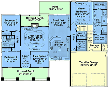 Cottage, Country, Craftsman House Plan 60179 with 3 Beds, 3 Baths, 2 Car Garage First Level Plan