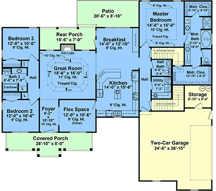 Contemporary, Country, Farmhouse, Traditional House Plan 60180 with 3 Beds, 3 Baths, 2 Car Garage First Level Plan