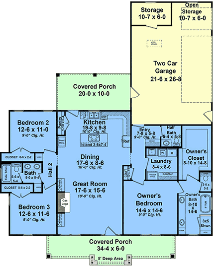 Contemporary, Cottage, Country, Farmhouse, Traditional House Plan 60183 with 3 Beds, 3 Baths, 2 Car Garage First Level Plan