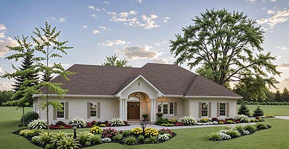 Country, European, Ranch, Traditional House Plan 60185 with 3 Beds, 3 Baths, 2 Car Garage Elevation