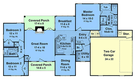 Contemporary, Country, Farmhouse, Ranch, Traditional House Plan 60186 with 3 Beds, 2 Baths, 2 Car Garage First Level Plan