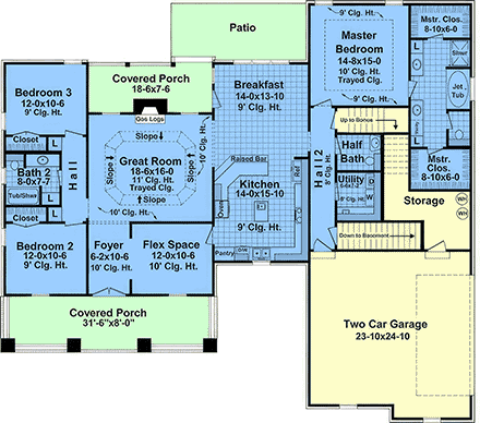 Contemporary, Country, Craftsman, Farmhouse, Traditional House Plan 60187 with 3 Beds, 3 Baths, 2 Car Garage First Level Plan