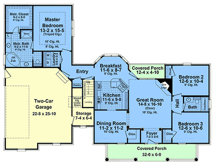 Country, Farmhouse, Traditional House Plan 60189 with 3 Beds, 2 Baths, 2 Car Garage First Level Plan