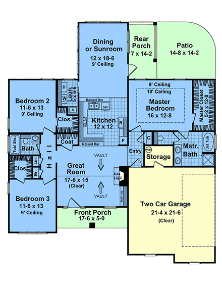 Cottage, Country, Craftsman, Farmhouse House Plan 60191 with 3 Beds, 2 Baths, 2 Car Garage First Level Plan