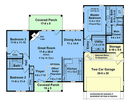 Country, Farmhouse, Ranch, Traditional House Plan 60192 with 3 Beds, 2 Baths, 2 Car Garage First Level Plan